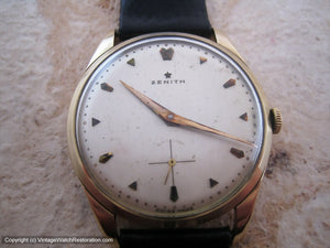 Large 18K Gold Zenith with Original Silver Dial, Manual, Very Large 36mm