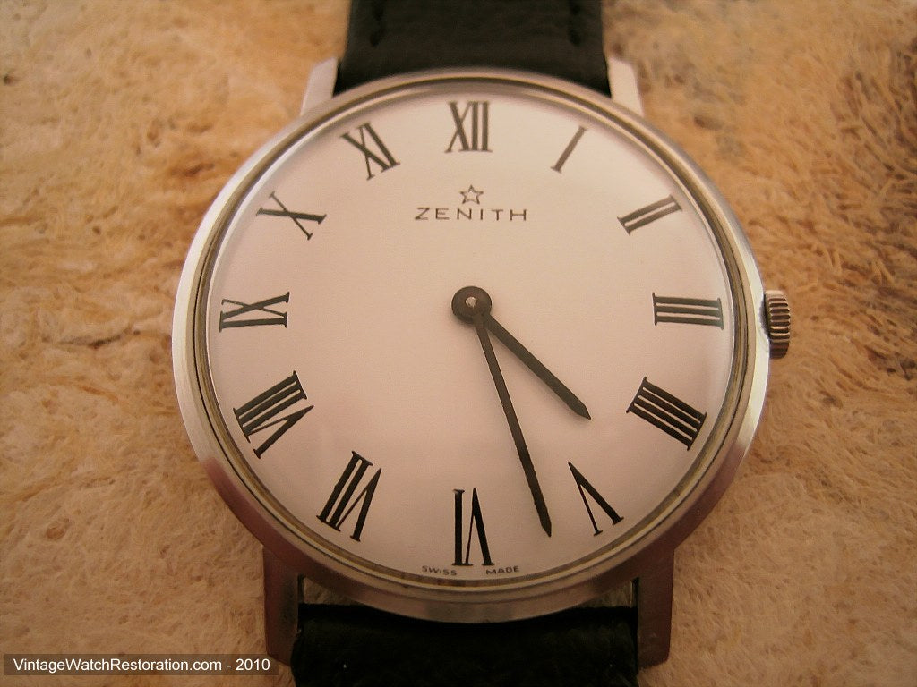 Thin Zenith with Elegant White Dial and Roman Numerals, Manual, 34mm