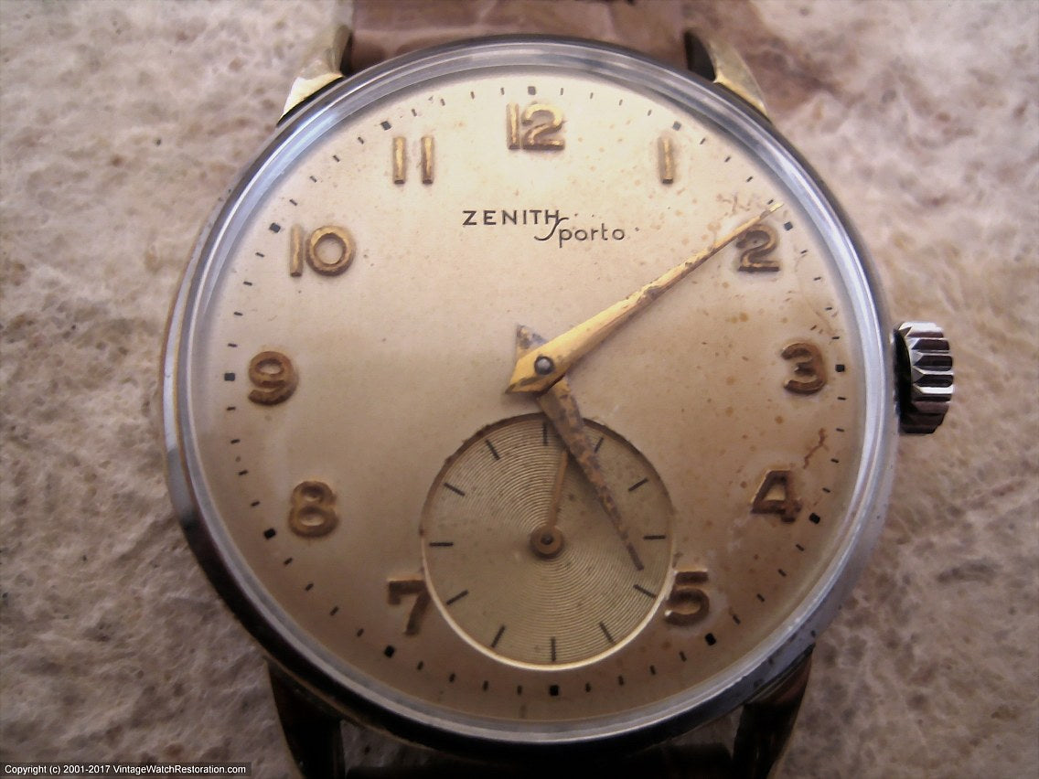 Zenith Sporto Original Creamy Dial Manual 34mm Vintage Watch