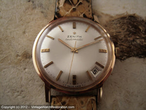 NOS Zenith 2522PC in Minty Rose Gold Filled Case with Pie Pan Dial, Automatic, Large 34mm