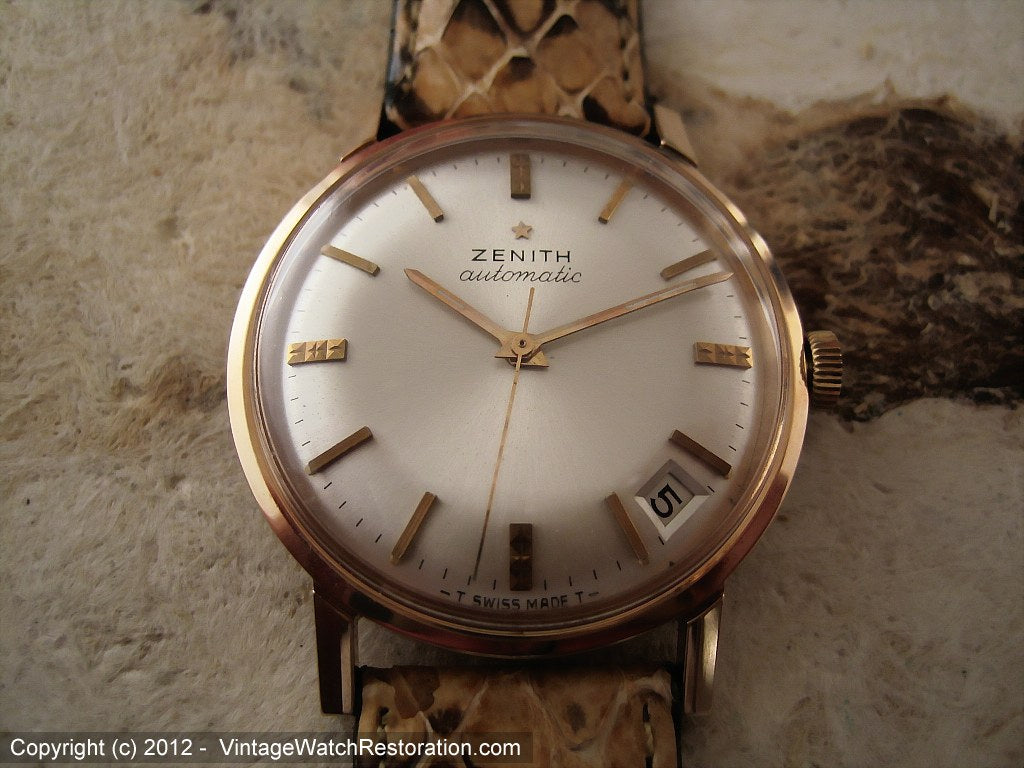 NOS Zenith 2522PC in Minty Rose Gold Filled Case with Pie Pan Dial, Automatic, Large 34mm