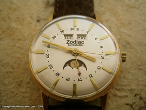 Zodiac Triple Date Moonphase Complicated with Silver Dial, Automatic, Very Large 34.5mm
