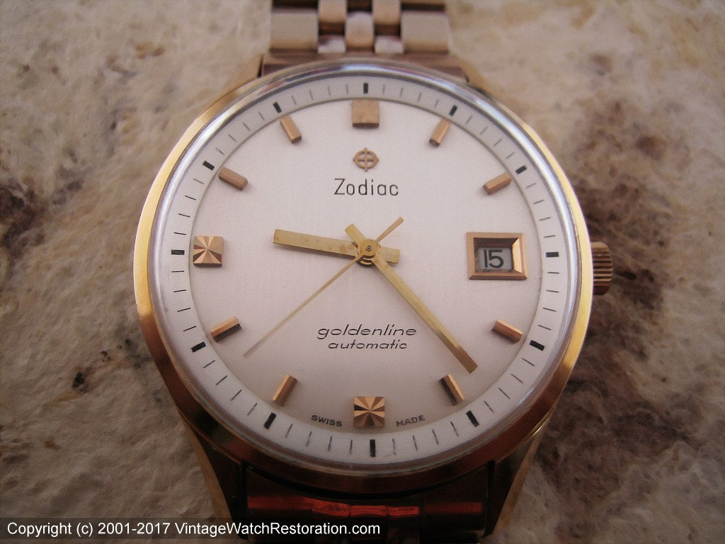 Amazing Zodiac 'Goldenline' Silver Dial Beauty, Automatic, Huge 36mm