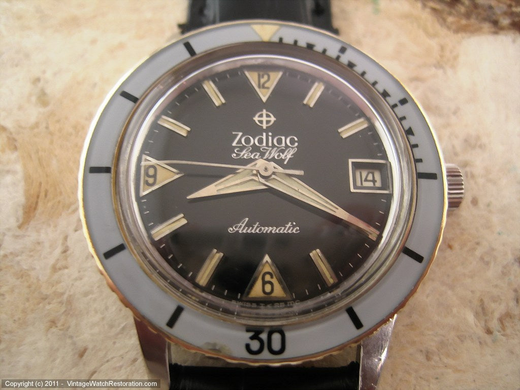 Original Black Dial Zodiac Sea Wolf with Date, Automatic, Very Large 36mm
