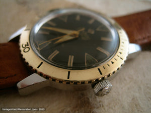 Black Dial Zodiac Sea Wolf with Gold Bezel, Automatic, Very Large 35.5mm