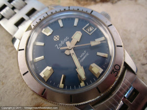 Rare Zodiac Blue Dial Sea Wolf with Date and Zodiac Bracelet, Automatic, Large 35.5mm
