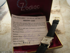 Rare Rectangular Zodiac with Original Box, Manual, 22.5x39.5mm