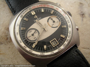 Rare Zodiac Chronograph with Black and White Original Dial with Date, Manual, Huge 40x42.5mm