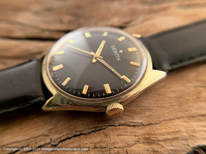 Zenith Black Dial, Gold Star, Cal 2542, Manual, Large 36mm