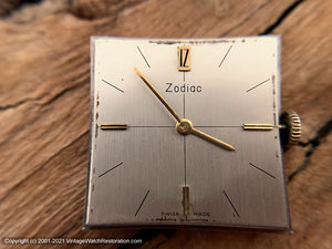 Zodiac Cross Hair on Silver-White Dial in Square Case, Manual,  27x27mm